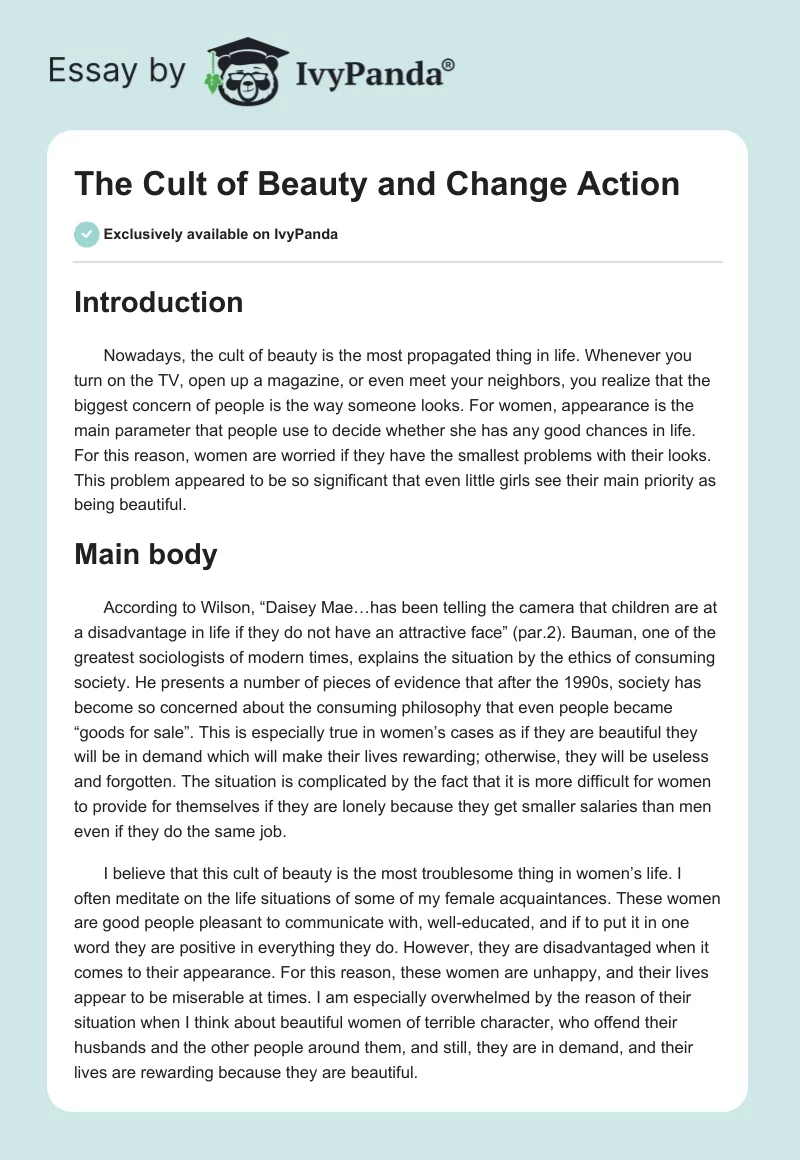 The Cult of Beauty and Change Action. Page 1