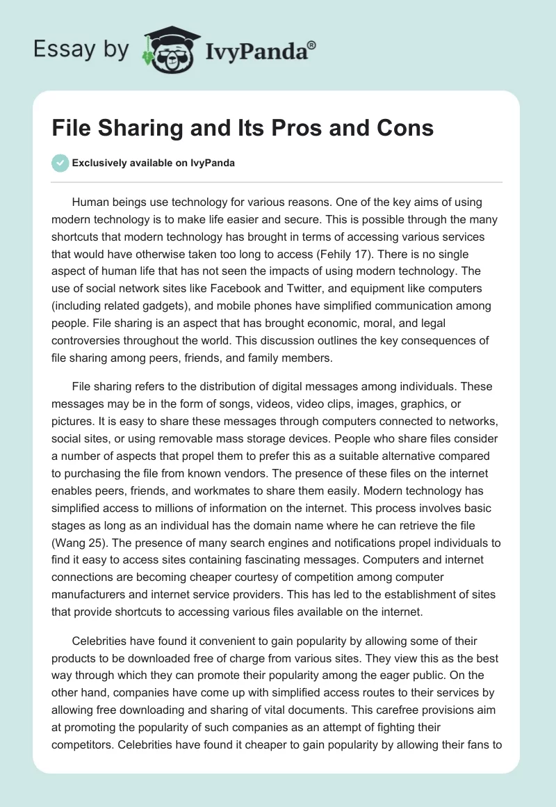 File Sharing and Its Pros and Cons. Page 1