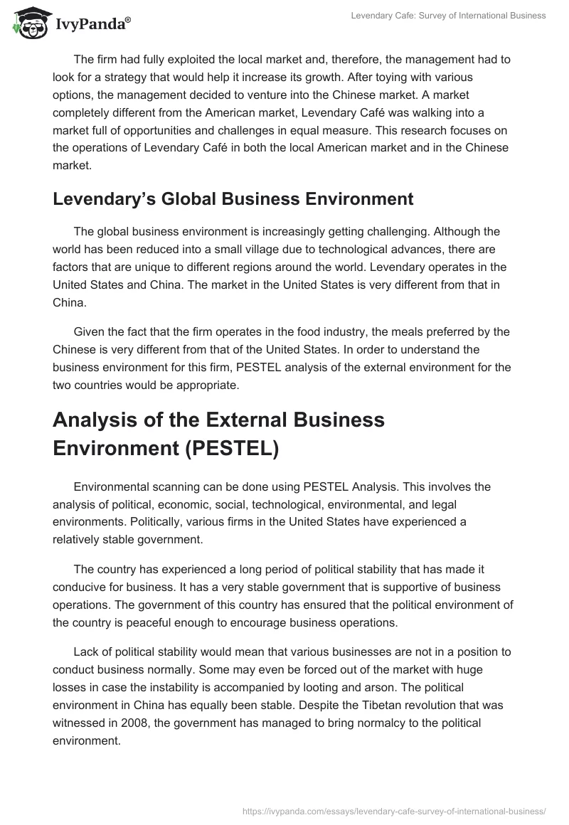Levendary Cafe: Survey of International Business. Page 2