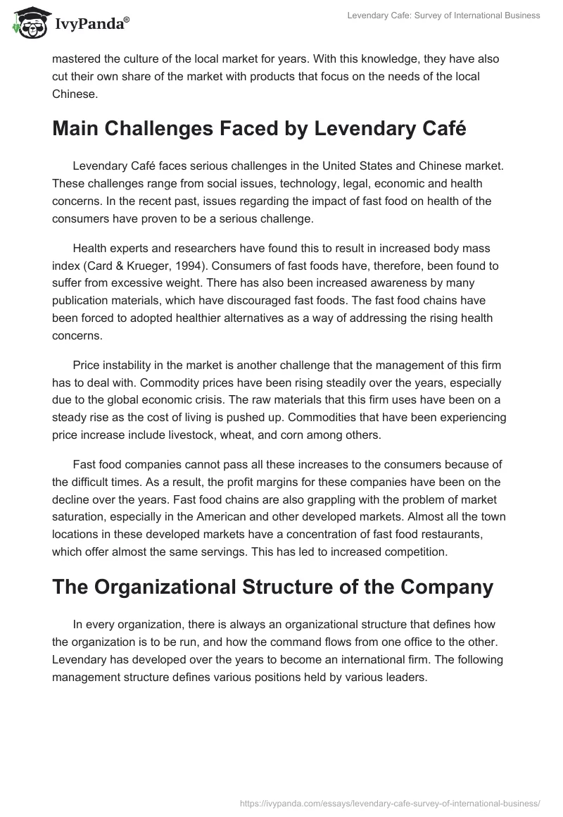 Levendary Cafe: Survey of International Business. Page 5