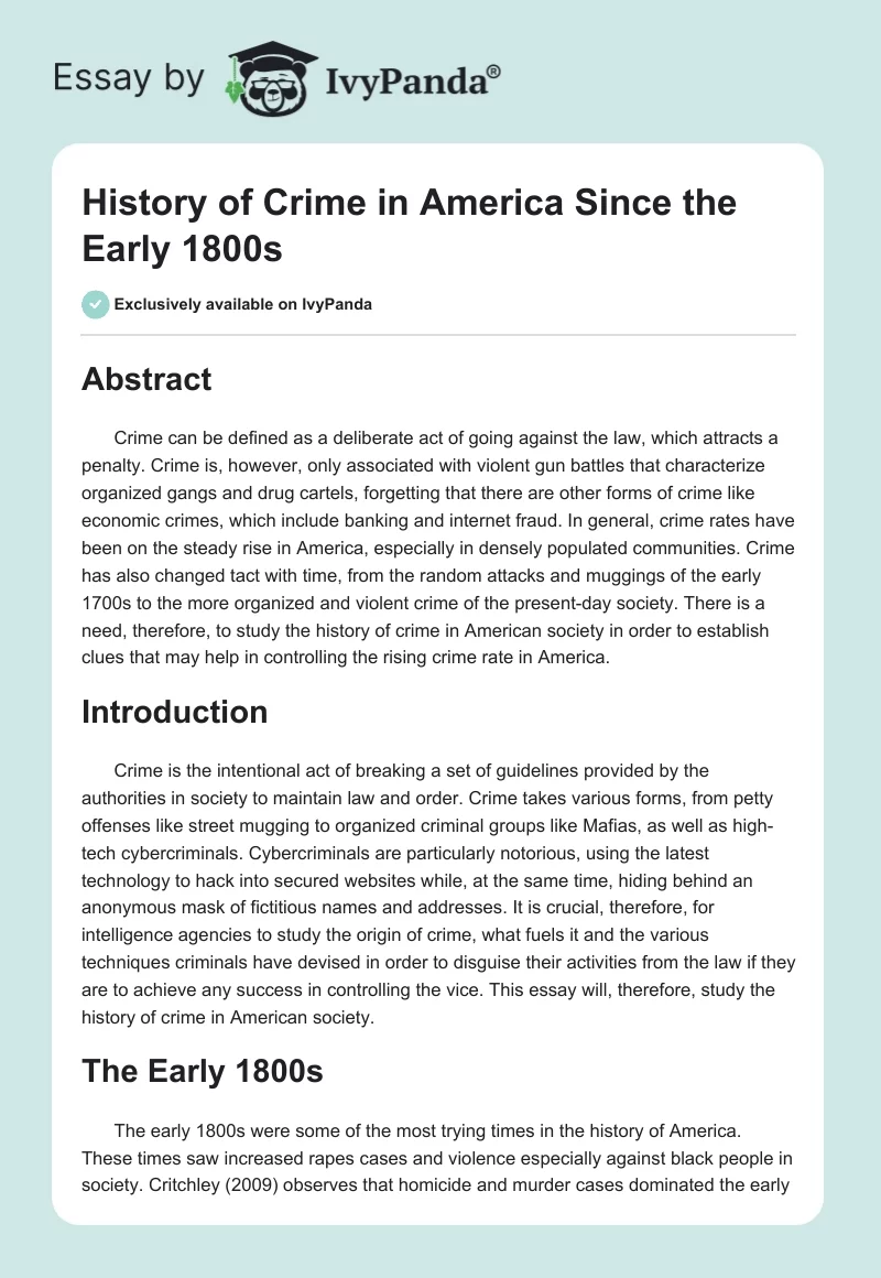 History of Crime in America Since the Early 1800s. Page 1