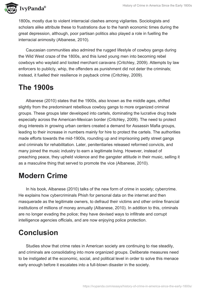 History of Crime in America Since the Early 1800s. Page 2
