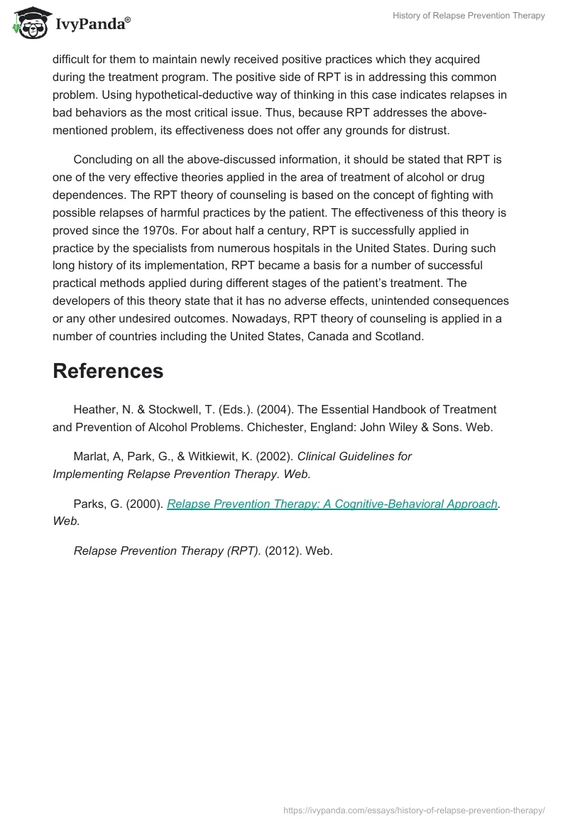 History of Relapse Prevention Therapy. Page 3