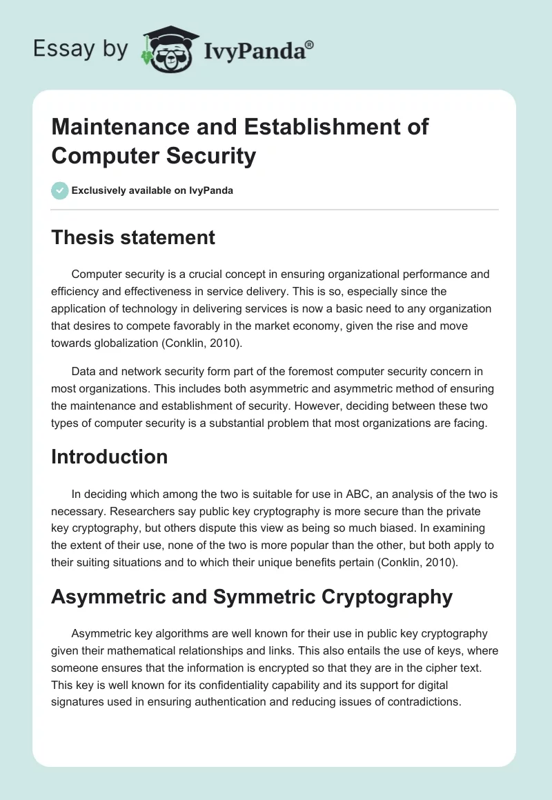 Maintenance and Establishment of Computer Security. Page 1