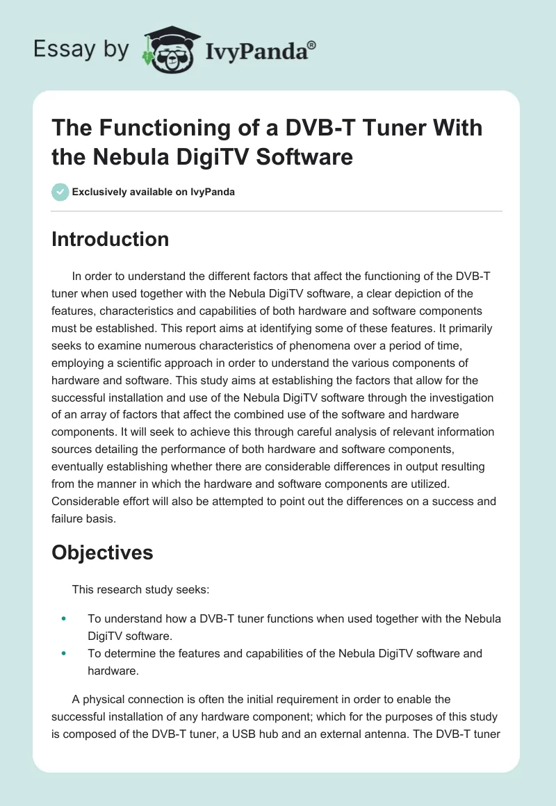 The Functioning of a DVB-T Tuner With the Nebula DigiTV Software. Page 1