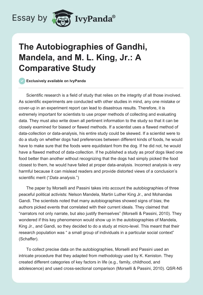 The Autobiographies of Gandhi, Mandela, and M. L. King, Jr.: A Comparative Study. Page 1