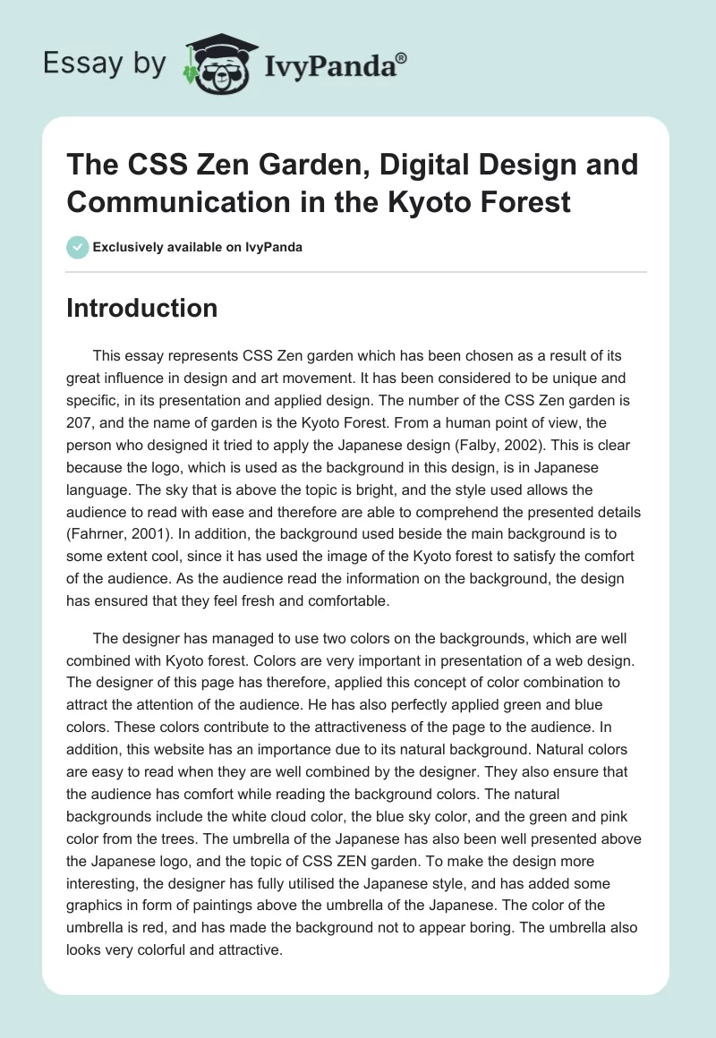 The CSS Zen Garden, Digital Design and Communication in the Kyoto Forest. Page 1