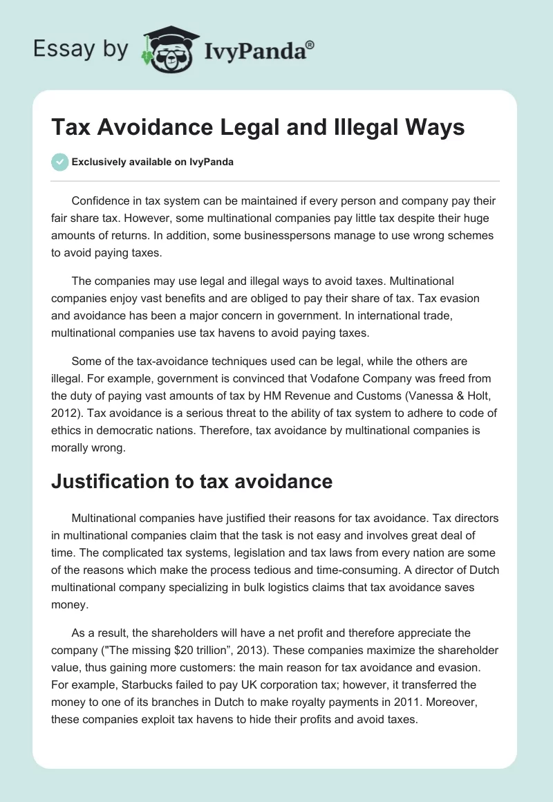 Tax Avoidance Legal and Illegal Ways. Page 1