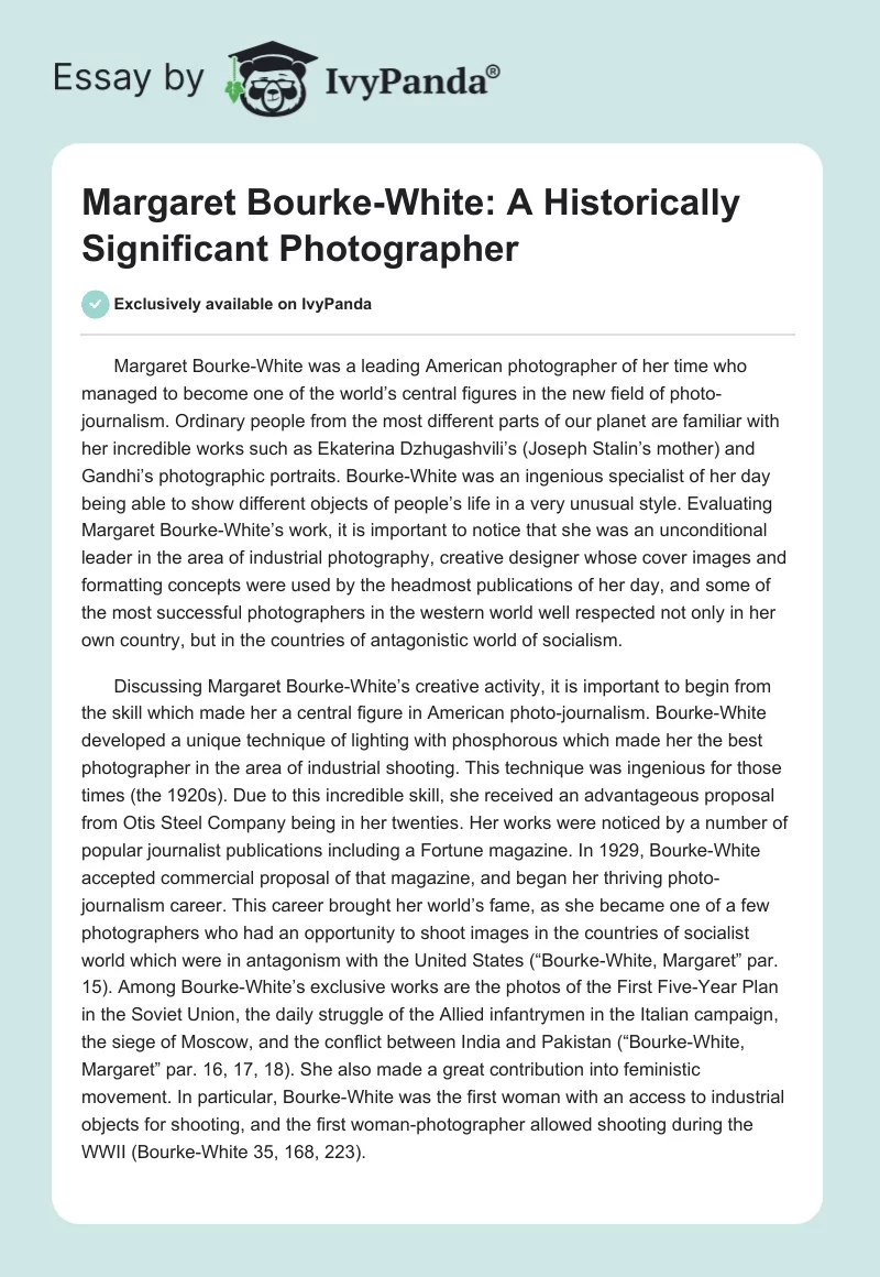 Margaret Bourke-White: A Historically Significant Photographer. Page 1