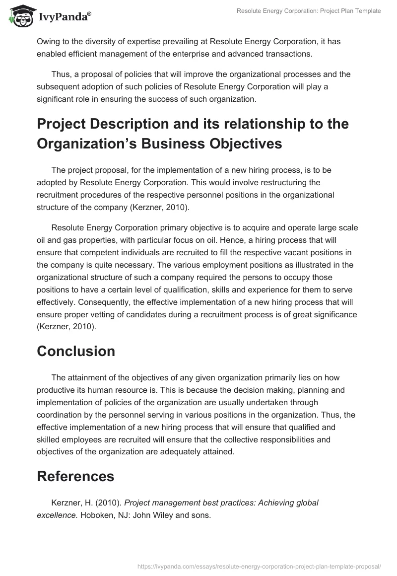 Resolute Energy Corporation: Project Plan Template. Page 2