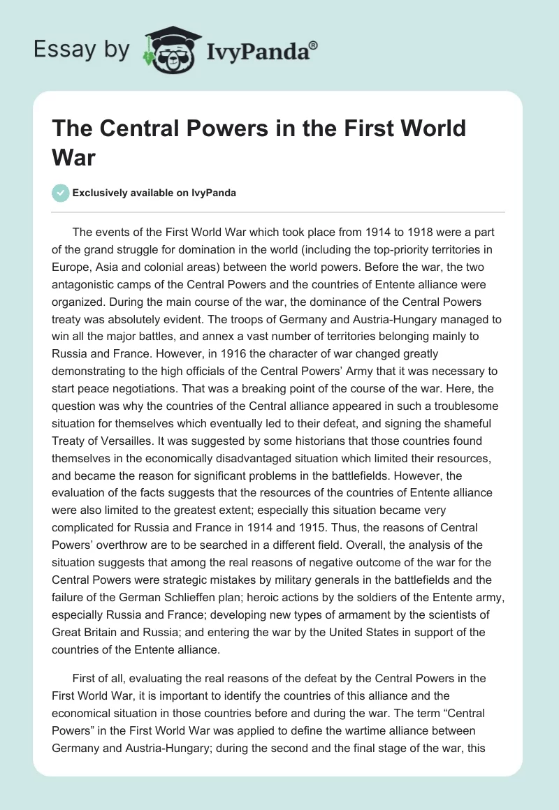 The Central Powers in the First World War. Page 1
