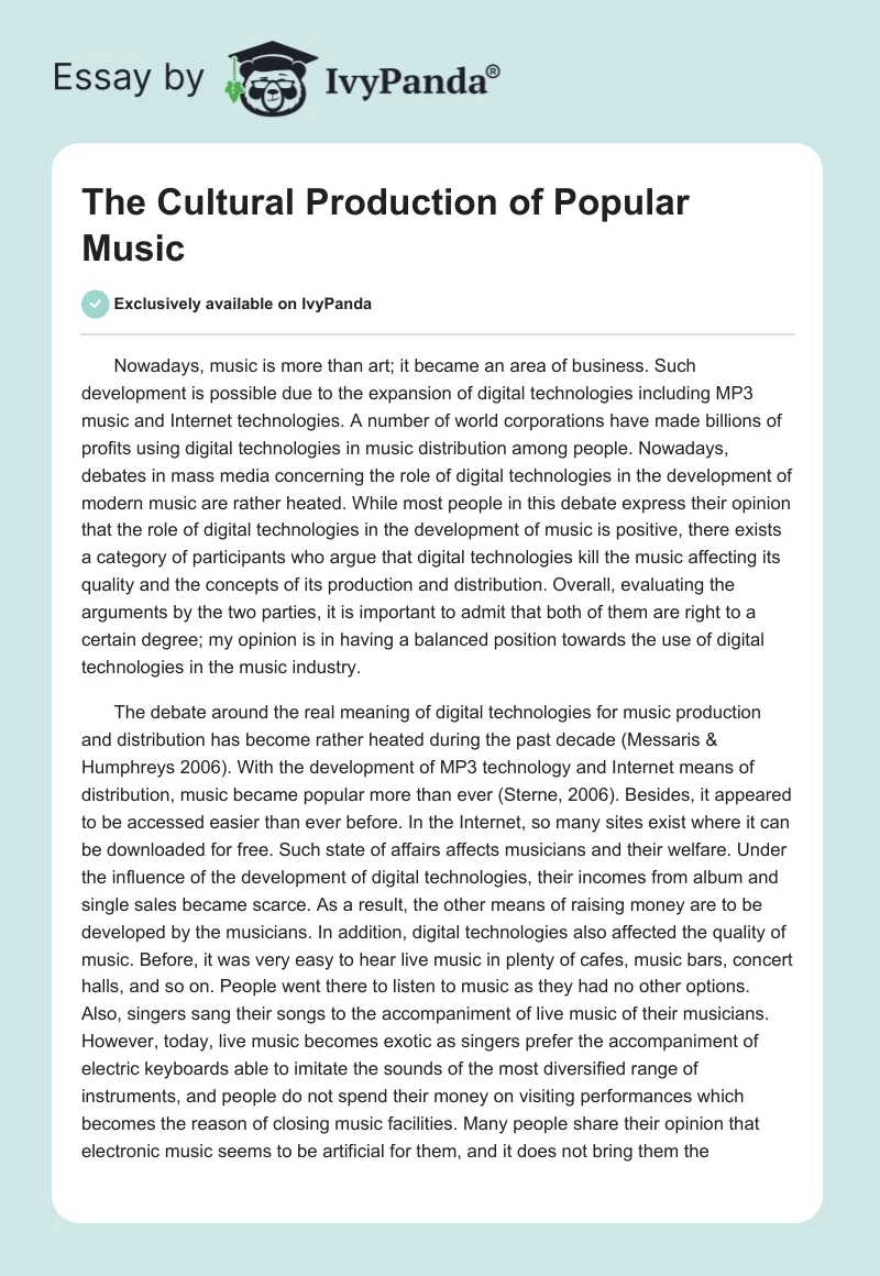 The Cultural Production of Popular Music. Page 1