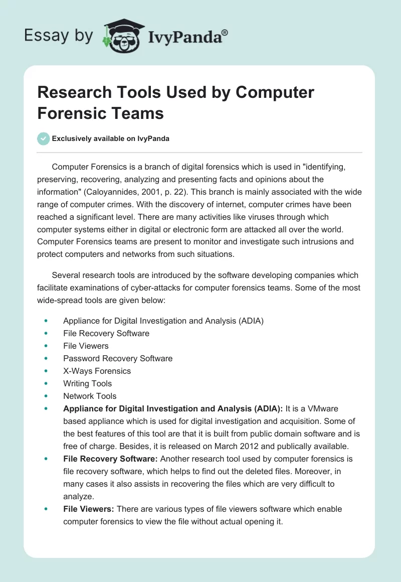 Research Tools Used by Computer Forensic Teams. Page 1