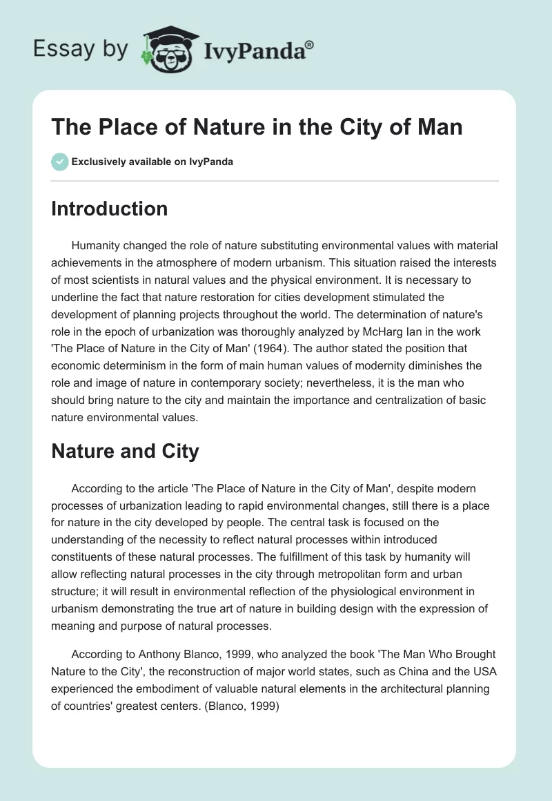 The Place of Nature in the City of Man. Page 1