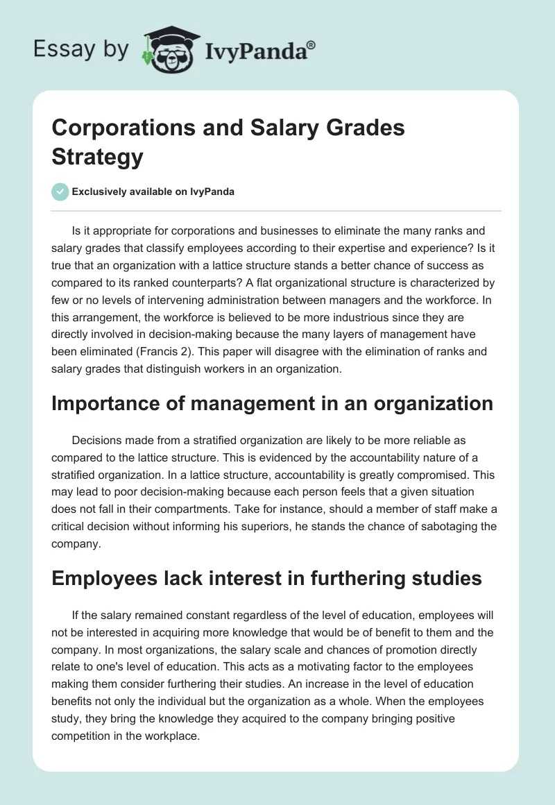 Corporations and Salary Grades Strategy. Page 1