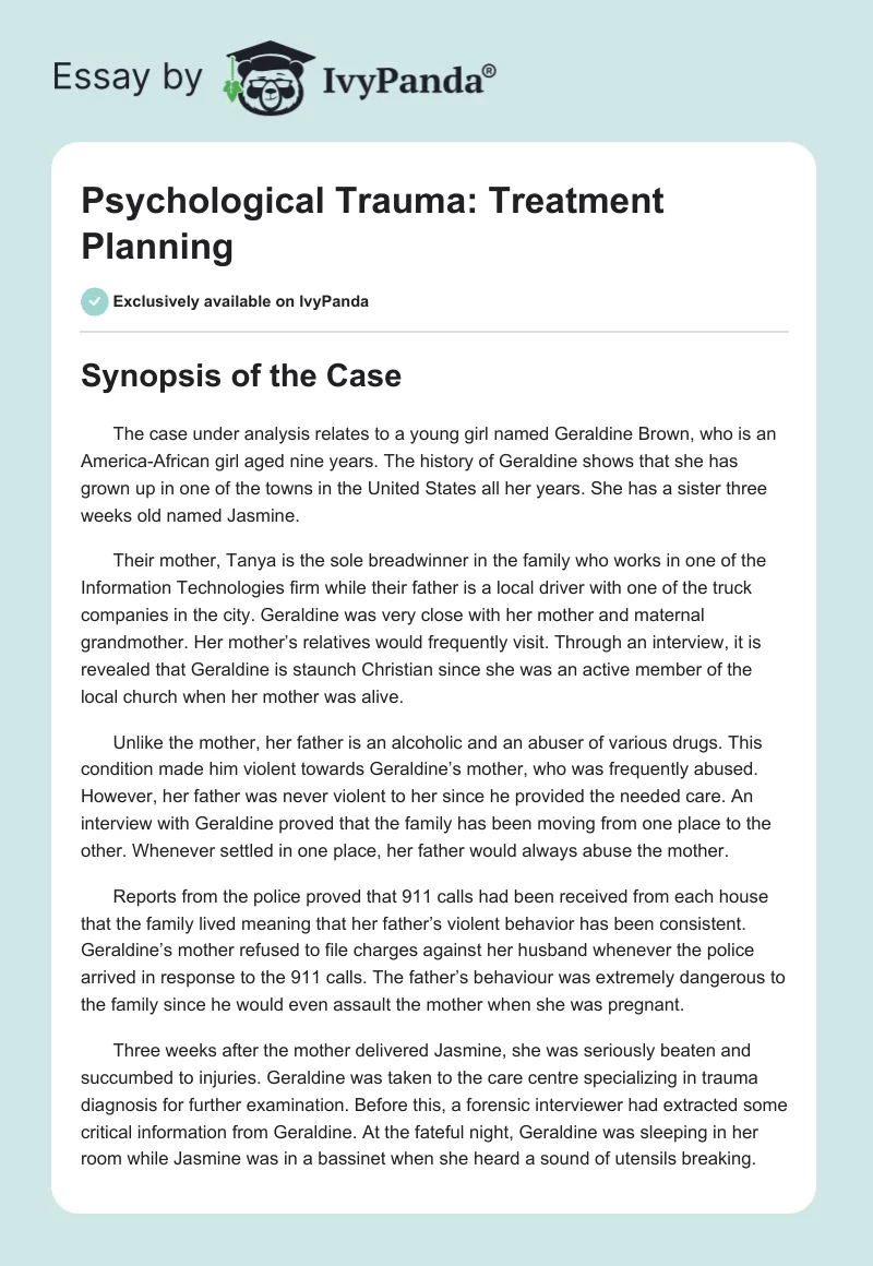 Psychological Trauma: Treatment Planning. Page 1