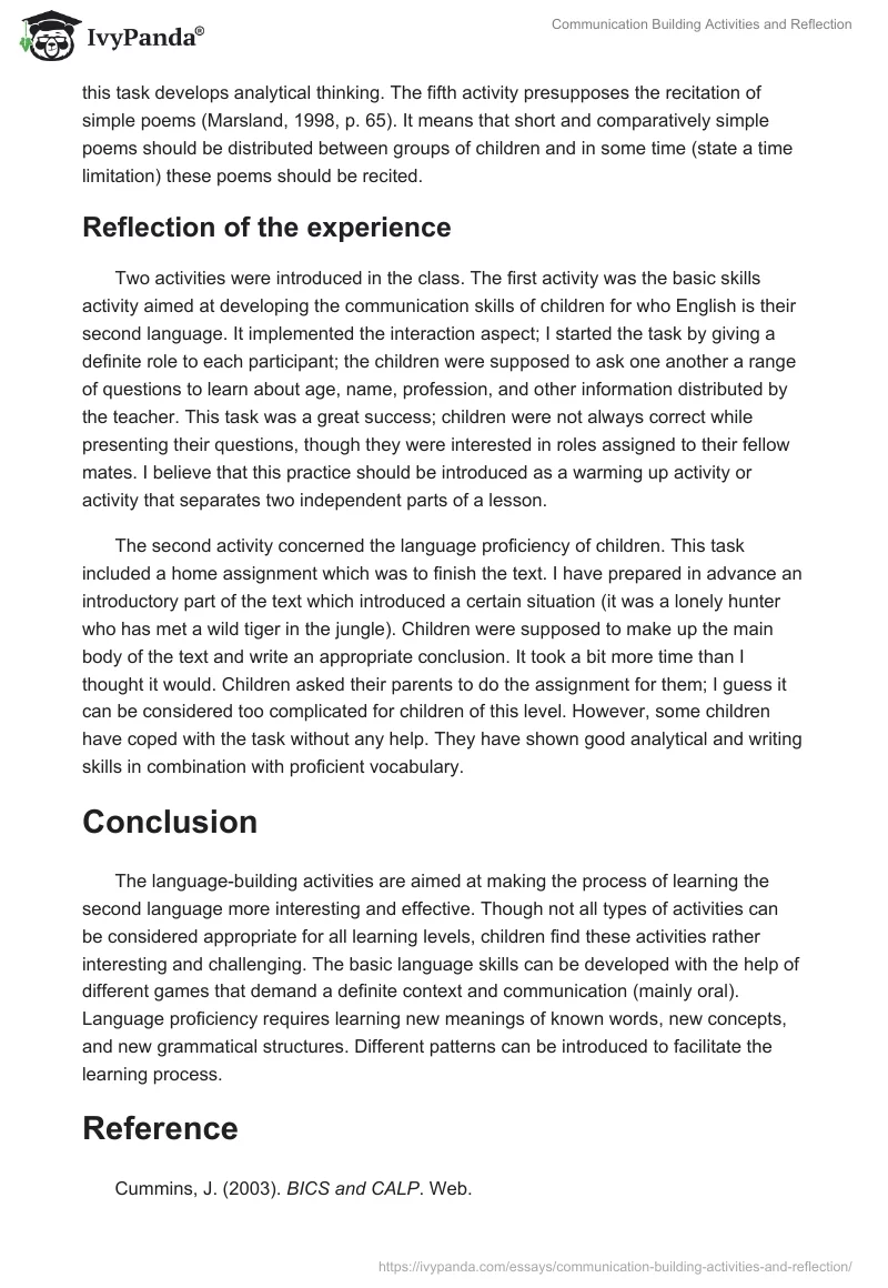 Communication Building Activities and Reflection. Page 3