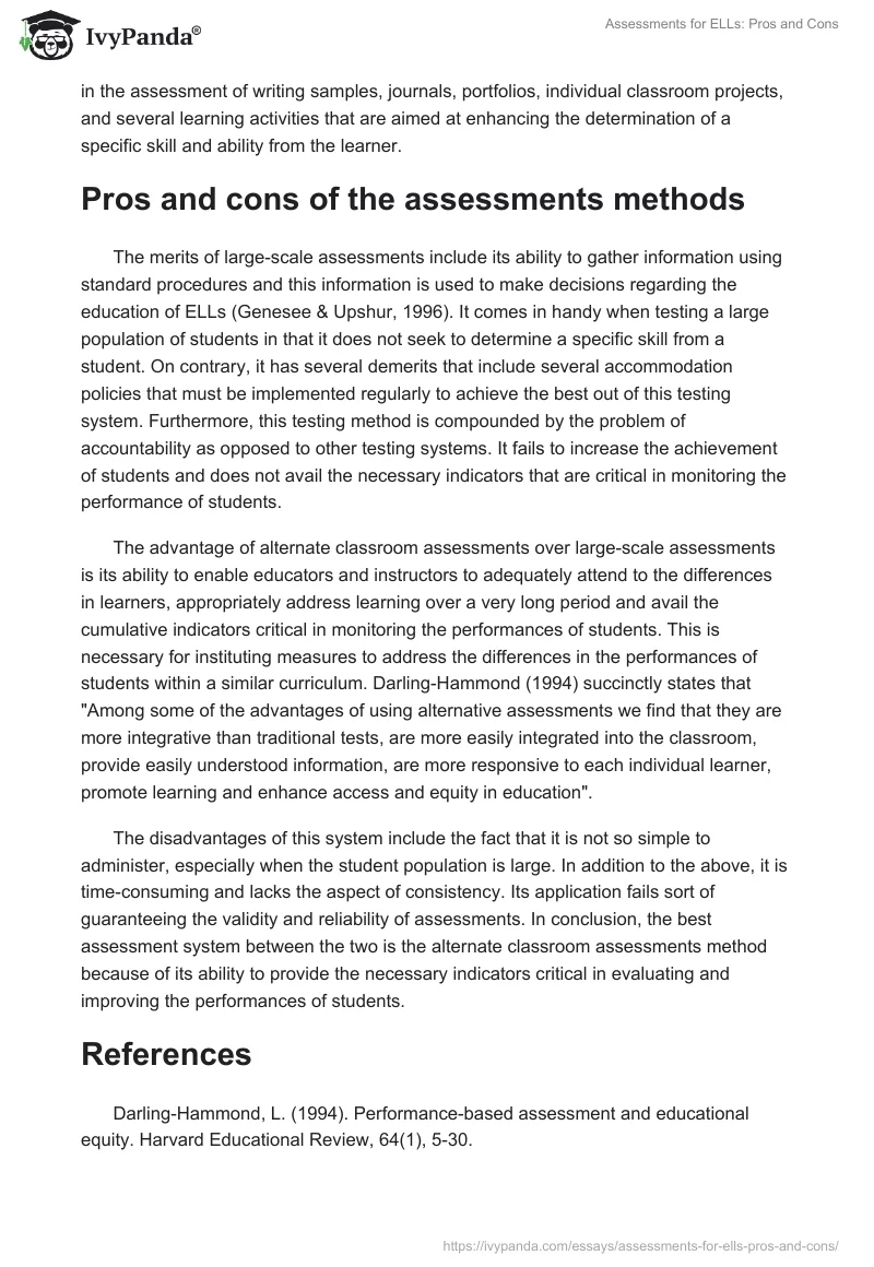 Assessments for ELLs: Pros and Cons. Page 2