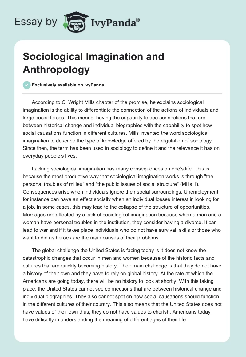 Sociological Imagination and Anthropology. Page 1