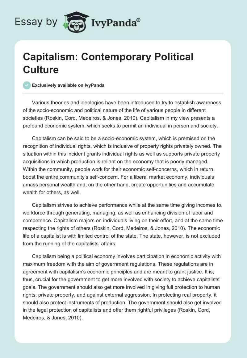 Capitalism: Contemporary Political Culture. Page 1