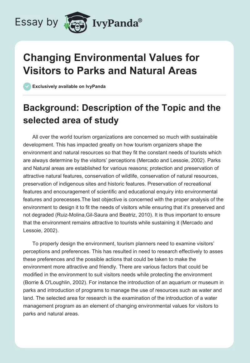 Changing Environmental Values for Visitors to Parks and Natural Areas. Page 1