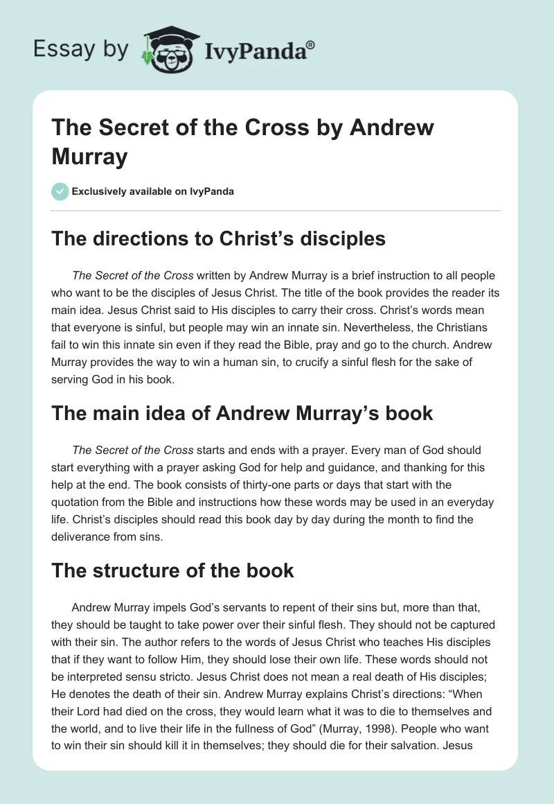 "The Secret of the Cross" by Andrew Murray. Page 1