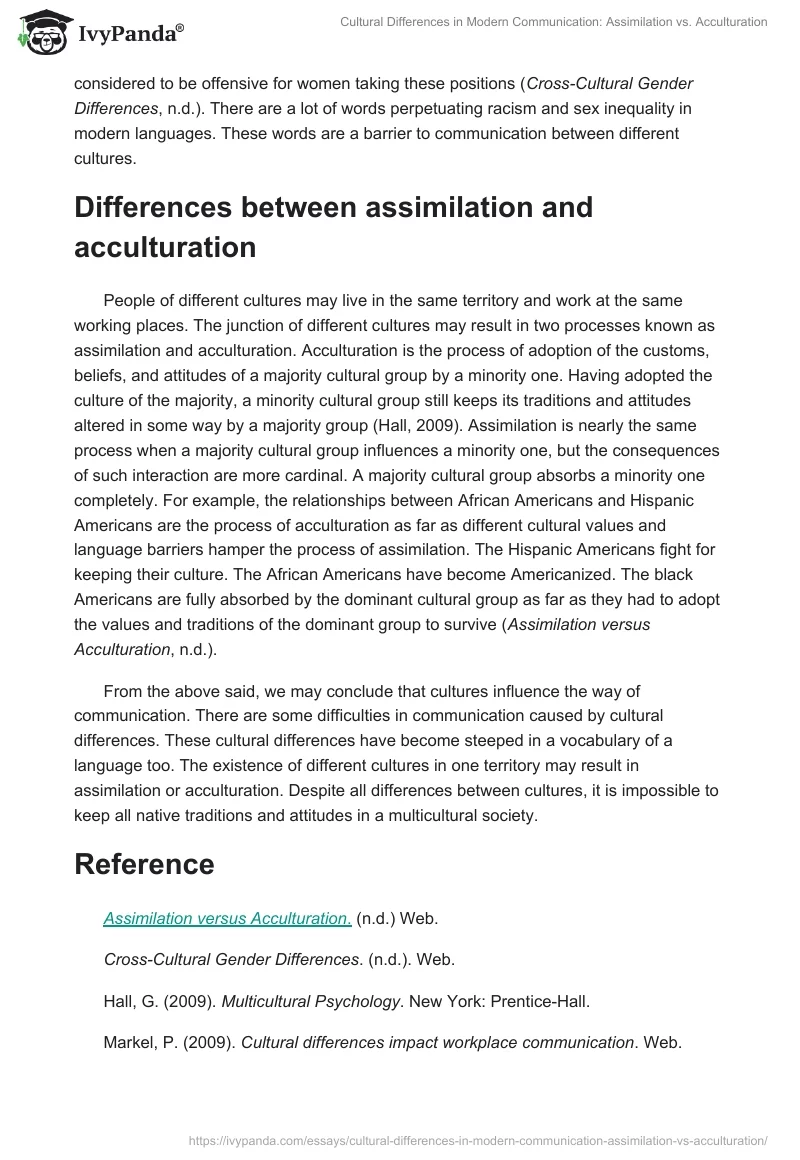 Cultural Differences in Modern Communication: Assimilation vs. Acculturation. Page 2