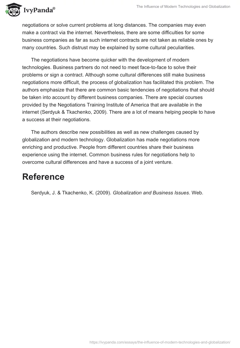 The Influence of Modern Technologies and Globalization. Page 2
