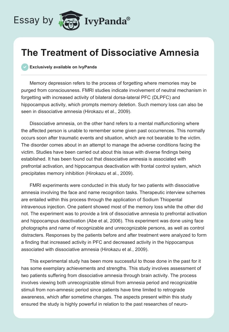 The Treatment of Dissociative Amnesia. Page 1
