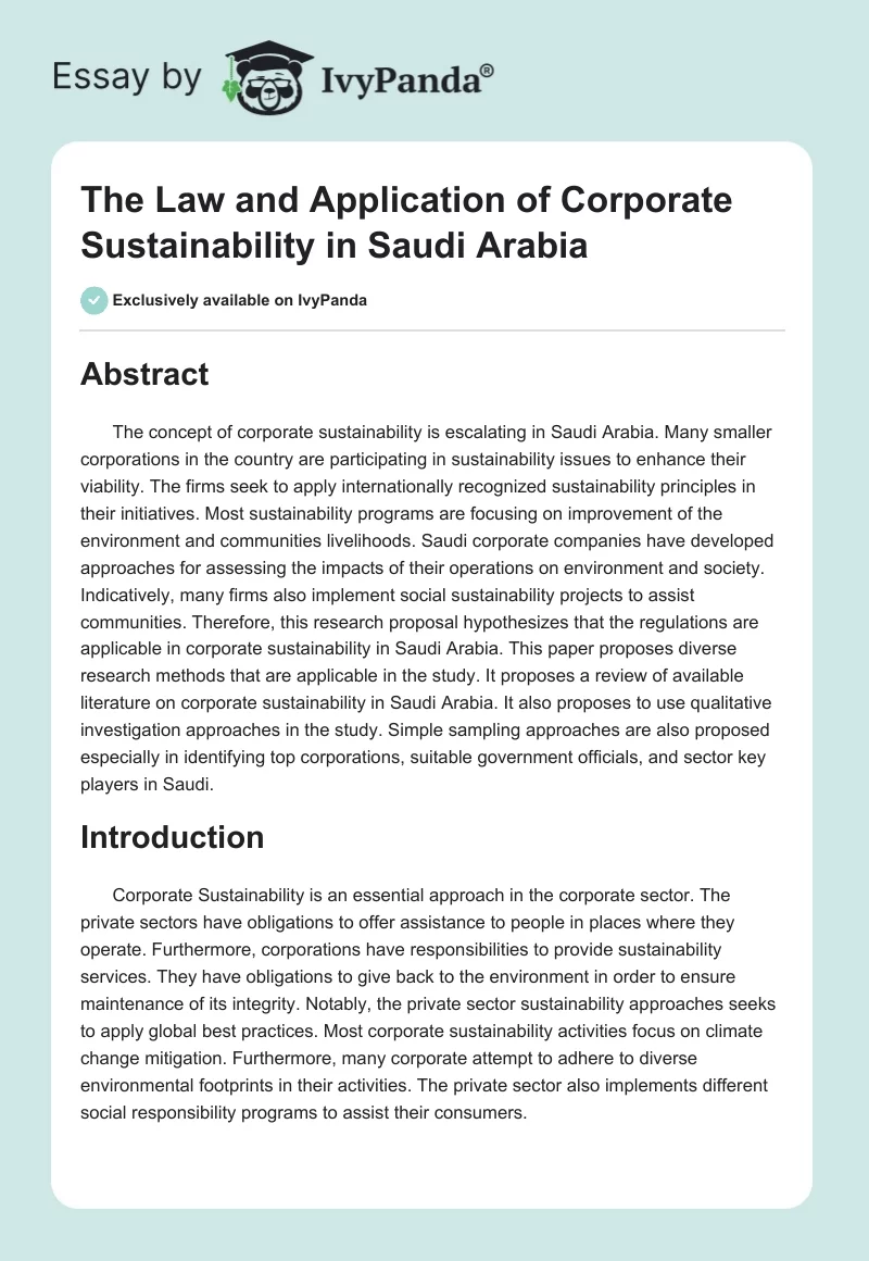 The Law and Application of Corporate Sustainability in Saudi Arabia. Page 1