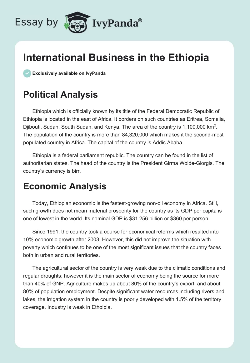 International Business in the Ethiopia. Page 1