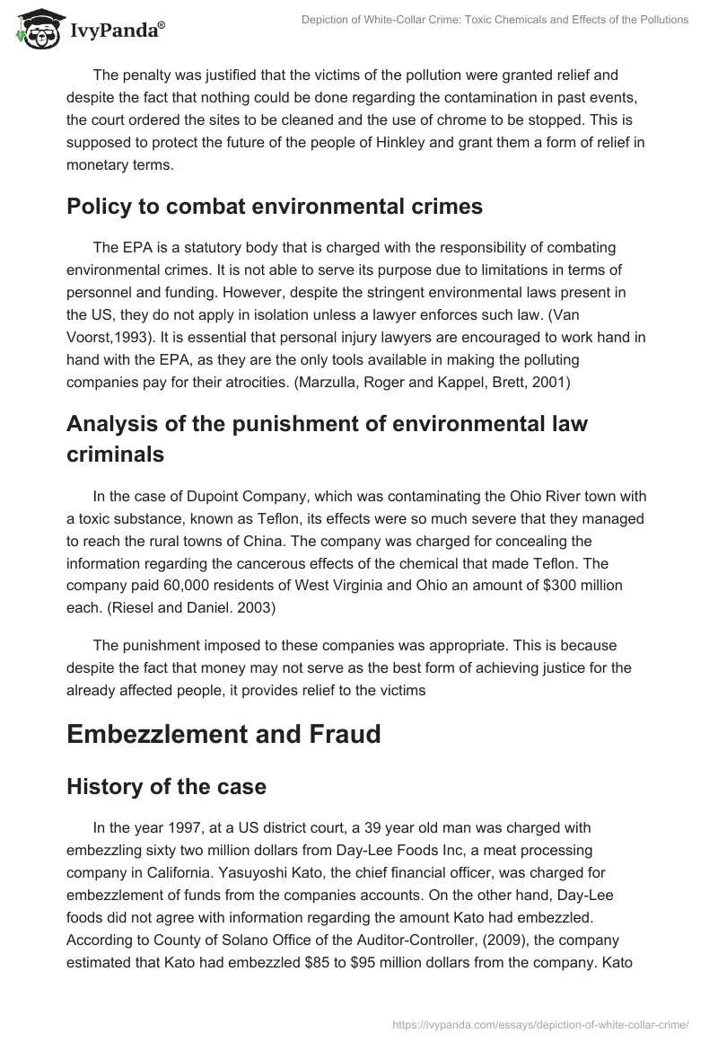 Depiction of White-Collar Crime: Toxic Chemicals and Effects of the Pollutions. Page 2