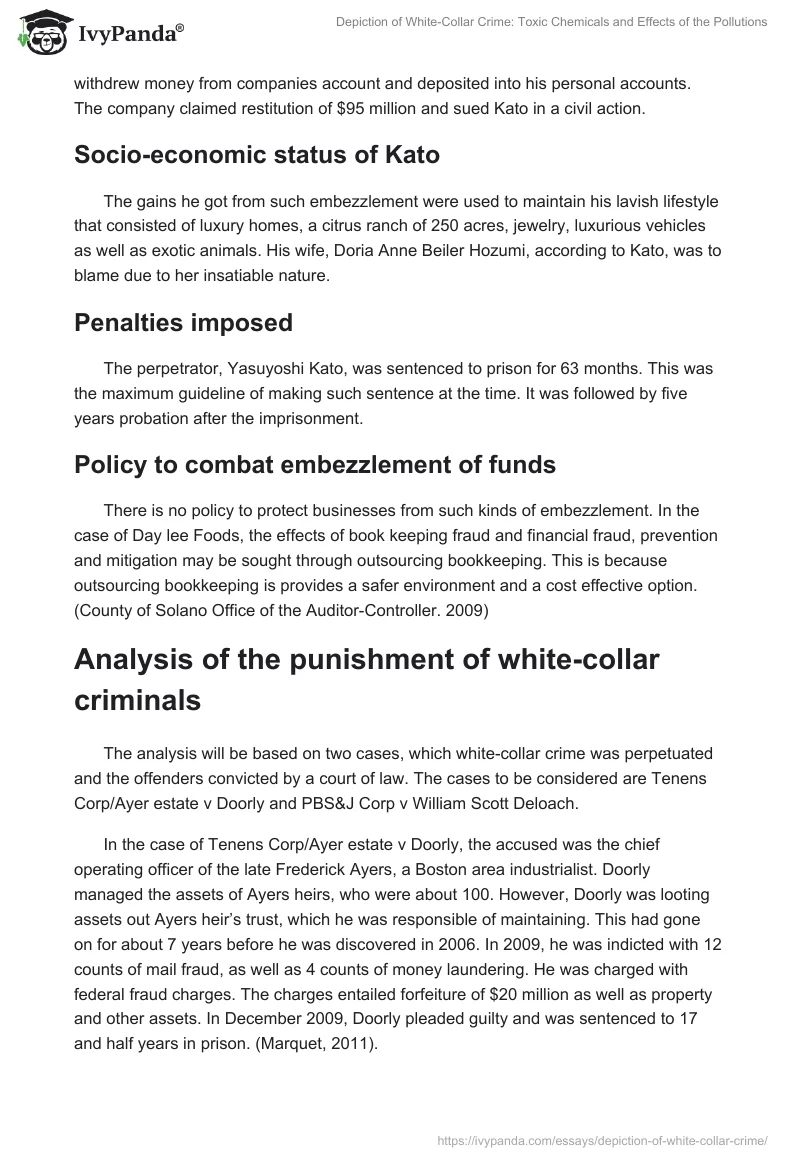 Depiction of White-Collar Crime: Toxic Chemicals and Effects of the Pollutions. Page 3
