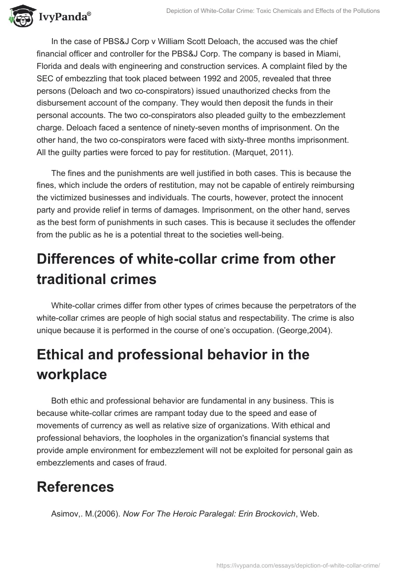 Depiction of White-Collar Crime: Toxic Chemicals and Effects of the Pollutions. Page 4