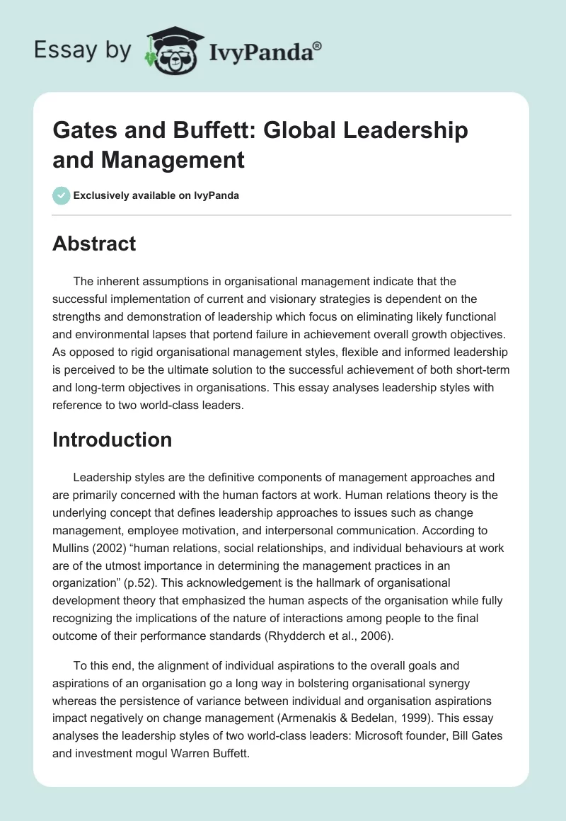 Gates and Buffett: Global Leadership and Management. Page 1