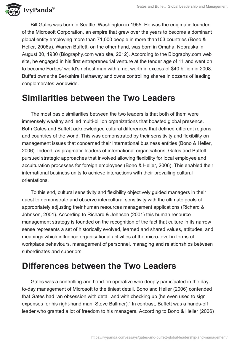 Gates and Buffett: Global Leadership and Management. Page 2
