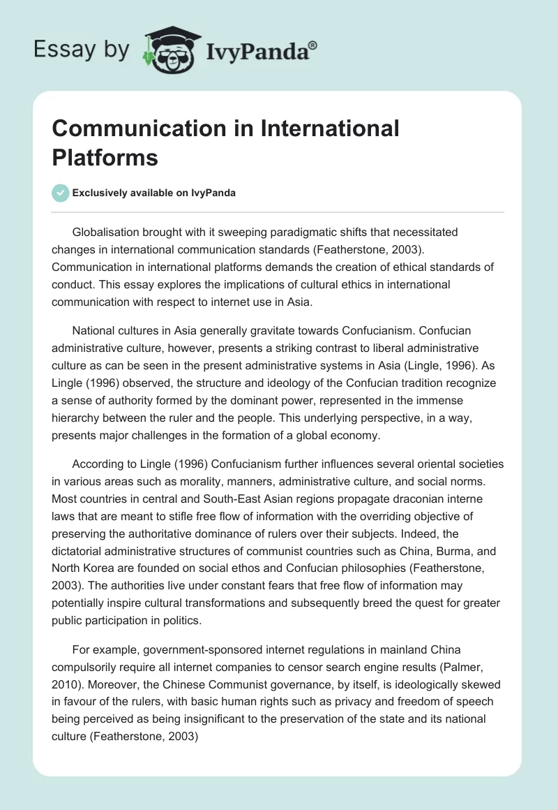 Communication in International Platforms. Page 1