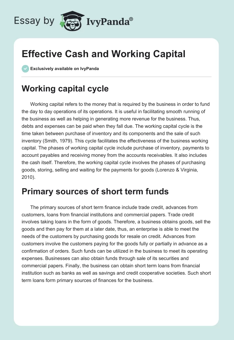 Effective Cash and Working Capital. Page 1