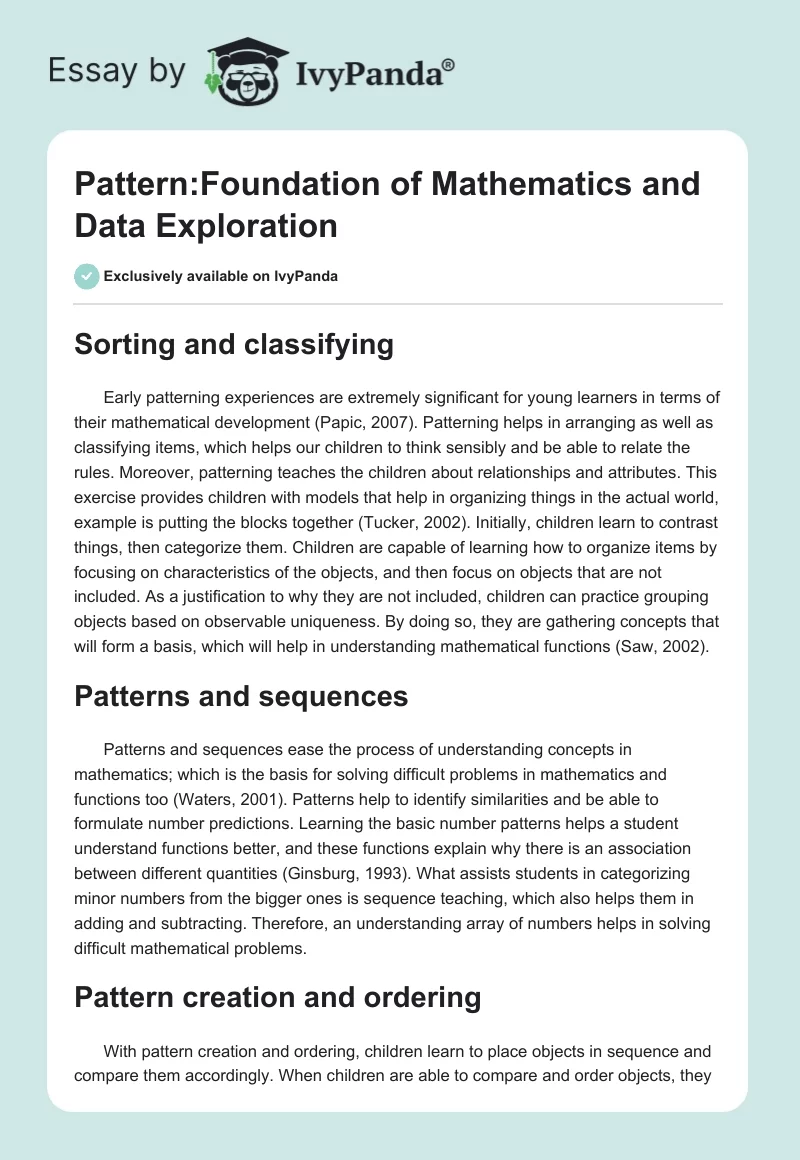 Pattern:Foundation of Mathematics and Data Exploration. Page 1