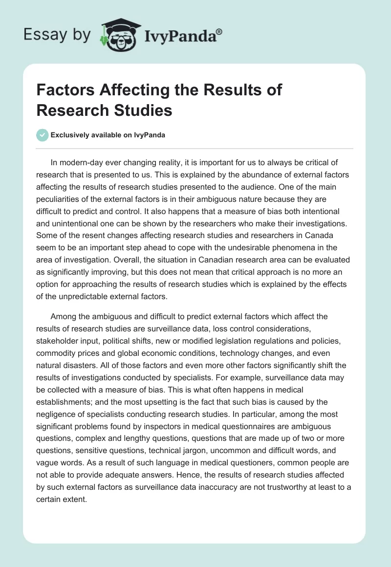 Factors Affecting the Results of Research Studies. Page 1