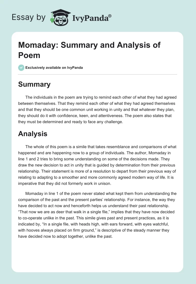 Momaday: Summary and Analysis of Poem. Page 1