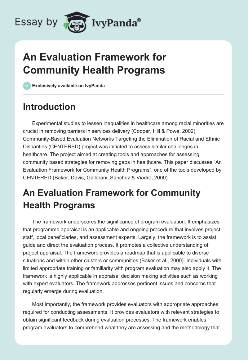 An Evaluation Framework for Community Health Programs. Page 1