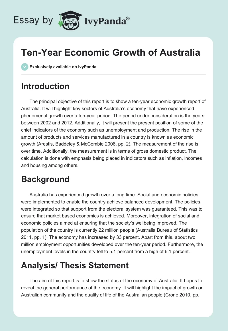 Ten-Year Economic Growth of Australia. Page 1