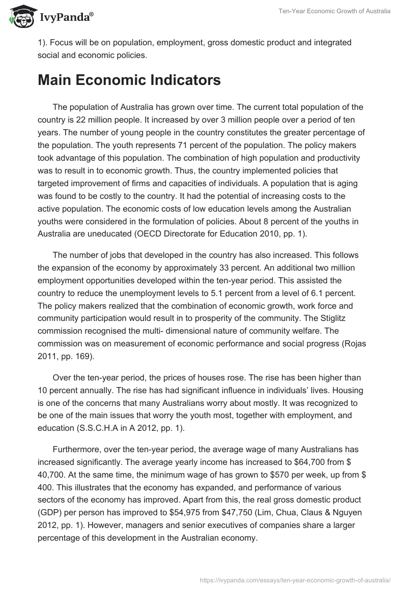Ten-Year Economic Growth of Australia. Page 2