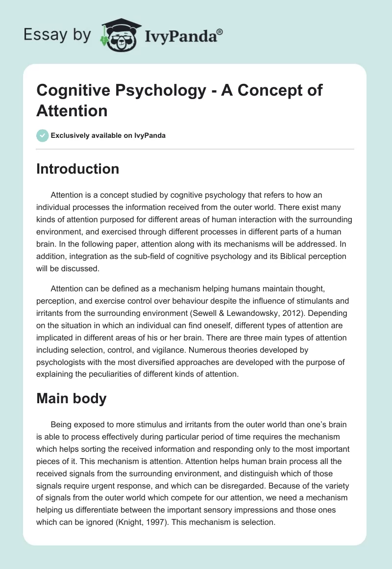 Cognitive Psychology - A Concept of Attention. Page 1