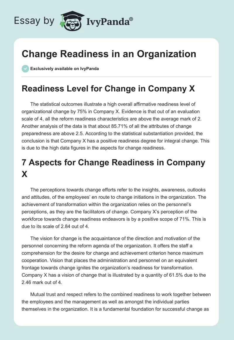 Change Readiness in an Organization. Page 1
