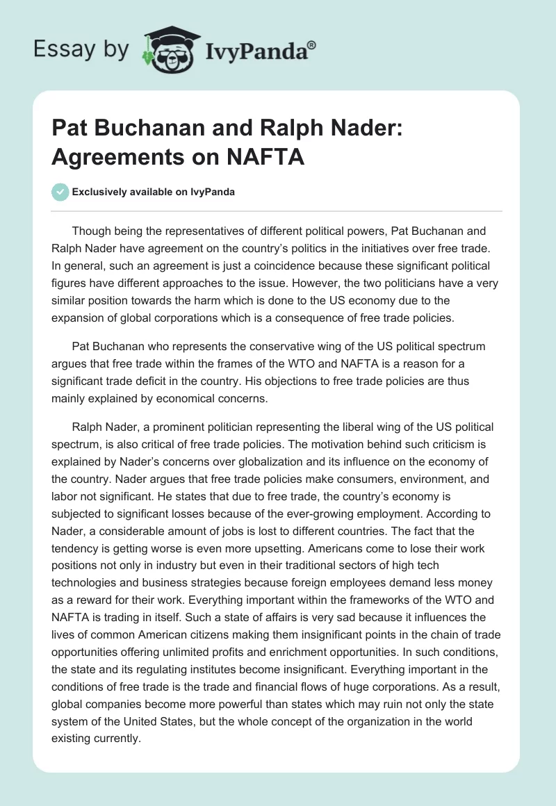 Pat Buchanan and Ralph Nader: Agreements on NAFTA. Page 1