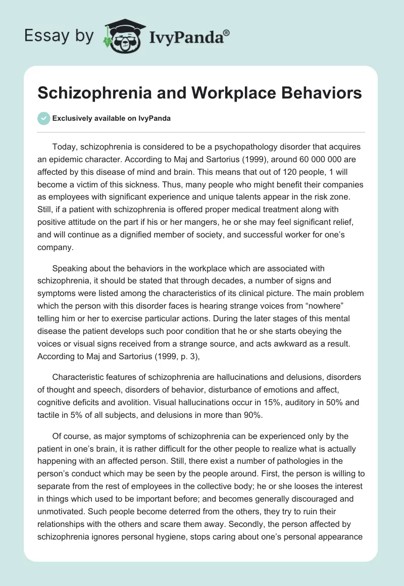 Schizophrenia and Workplace Behaviors. Page 1