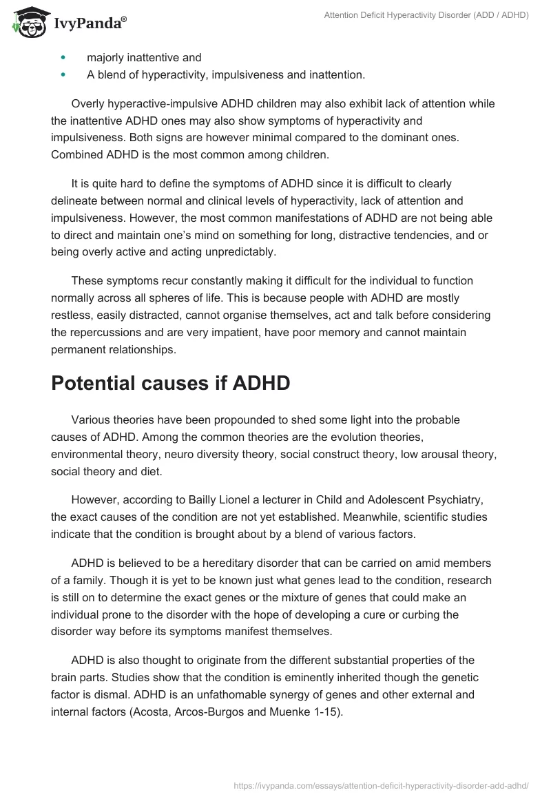 Attention Deficit Hyperactivity Disorder (ADD / ADHD). Page 2