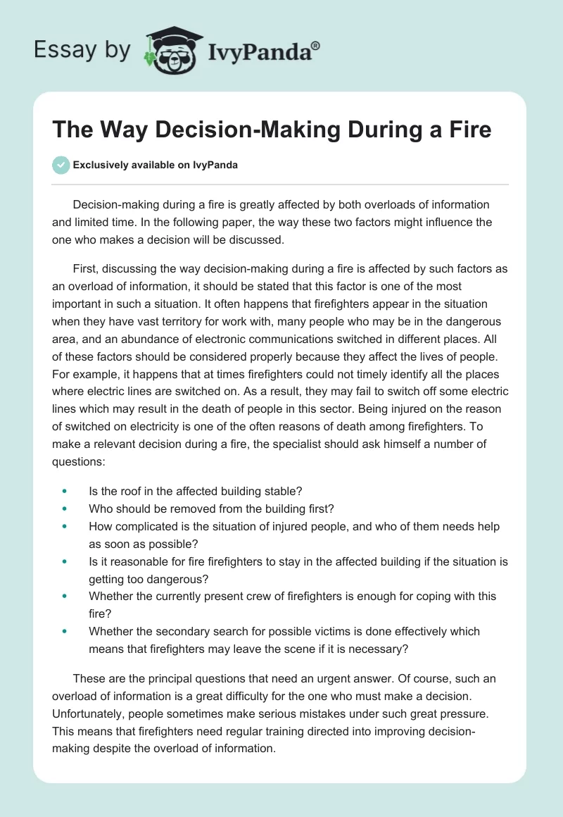 The Way Decision-Making During a Fire. Page 1